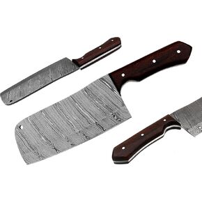 CK-105 Handmade Damascus Steel chef cleaver 224 layers With Leather Sheath Full Tang Walnut Wood Handle For Meat Veggies & Bones