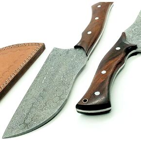 CK-92 Handmade Damascus Multi-layers Chef Cleaver Kitchen Knife With Leather Sheath Full Tang, 12 Inches