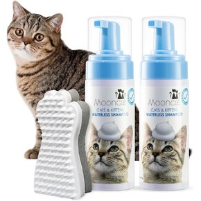 Mooncat Waterless Cat Shampoo+Cat Brush, Licking Safe Dry Shampoo for Cats, No Rinse Foam Cat Bath, Grooming for Cat, Kitten Sensitive Skin
