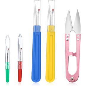 5PCS Knit Picker Seam Rippers Stitch Remover Tool, 2 Big 2 Small Thread Remover with 1 Scissors for Hand Sewing Thread Puller Embroidery Tag Remover for Clothes