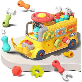 MITCIEN Take Apart Construction Vehicle Toy for Boys Girls Building Engineering Truck Play Bus with Screwdriver Hammer Tool Set Educational Learning Toys for Kids Age 3-6 and Up