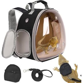 Crested Geckos Backpack Carrier,Reptile Portable Backpack Carrier with Small Backpack Harness Leash Set,Space Capsule Clear Bubble Window Travel Backpack for Lizard Travel,Guinea Pig,Bearded Dragon