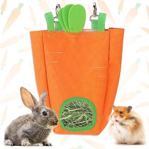 Rabbit Hay Feeder Bag Strawberry Guinea Pig Hanging Hay Feeding Bag with Hole Pet Storage Dispenser for Chinchilla Hamster Bunny Small Pet Animals