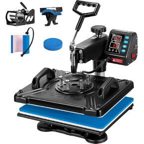 VIVOHOME Updated 5 in 1 Combo Multifunctional Swing Away Clamshell Printing Sublimation Heat Press 12 x 15 Inch Blue and Black