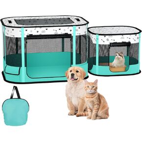 Portable Cat Playpen, 8-Rod Reinforced Kitten Dog Playpens, Foldable Play Pen for Indoor Cats Enclosed Pet Puppy Doggy Outdoor, Collapsible Tent Kennel Cage House(32"x24"x22")
