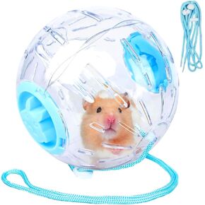 4.9" Hamster Wheel, Exercise Ball & Wheel - Silent Running Toy with Anti-Skid, Transparent Hamster Ball, Breathable Design & Rope for Easy Carry, for Little/Dwarf Mouse, Blue