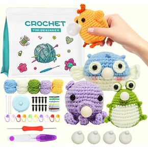 Crochet Kit for Beginners, Crochet Starter Kit with Step-by-Step Video, Beginner Crochet Kit for Adults and Kids with DIY Knitting Supplies (Spit Bubbles Doll)