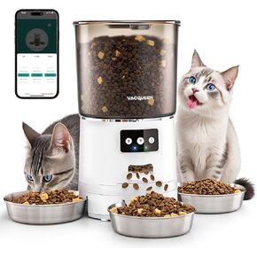 وحدة تغذية القطط التلقائية لثلاثة قطط ، 6L/25 CUPS SMART WIFI PET REVER ، نظام قوي مضاد للجامات ، موزع طعام مزدوج للقطط ، مع مسجل صوتي 10s للقطط والكلب الصغيرة (أسود)