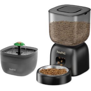 Automatic Cat Feeder and Water Dispenser - Timed Pet Dry Food Dispenser Programmable Portion Control Pet Feeder Dual Power Supply Cats Food Dispenser with Desiccant Bag