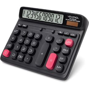 VEWINGL Desktop Calculator, 12-Digit Large LCD Display, Big Computer-Style Keys, Dual Power (Solar & Battery), Auto Sleep Mode, for Office, School, Home & Business 7.6″ x 6.4″ (Gray, L)