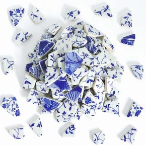 Broken Ceramic Tiles for Mosaic Craft Blue and White Porcelain China Pieces Shards Bulk Irregular Glazed Bathroom Stepping Stone Table Making Supplies 11x11 Inches
