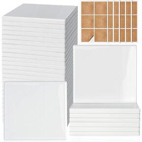 Ceramic Tiles for Crafts, GOH DODD 36 Pack Glossy Glazed Blanks White Coasters with 36 Cork Backing Pads for Alcohol Ink, Painting, Sublimation, Heat Transfer, Mother’s Day Gift, Square, 4 Inch