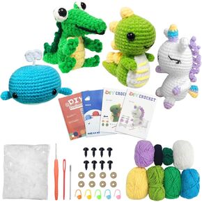 Soleeya Crochet Kit for Beginners Adults Crochet Animals Knitting Kit for Beginners Cute Animals Crocheting Kit Including Yarn and Tutorials Easy to Learn to Crochet Kits DIY Craft Gifts (A)