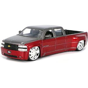 Jada Toys 1999 Chevy Silverado Dually Custom Wheels – Two Tone Red with Grey – Just Trucks – Hobby Exclusive 1:24 Scale 35590, Red/Gray