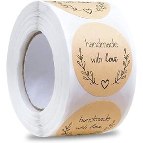 1 Inch Handmade with Love Stickers,500 PCS Baking Kraft Paper Stickers Heart Shape Lables for Baking Packaging,Envelope Seals, Small Business, Stickers Tags for Wedding,Birthday,Party Gift Wrap Bag