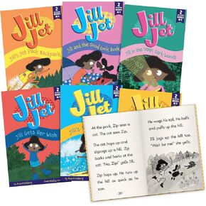 Junior Learning Jill Jet Decodable Reader Chapter Books ، Set Boxed Set ، 12 قصة قابلة فك التشفير في 6 كتب ، الصفوف 1-3 ، برنامج علوم القراءة