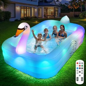 Inflatable Pool with Lights,Solar Swan Inflatable Swimming Pool for Kids,Adults,Large Inflatable Pool for Adults Blow up Pool,Oversized Thickened 105"x75"x25"Family Inflatable Kids Pool for Backyard