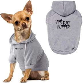 Tuff Pupper Dog Hoodie | جودة قسط 100 ٪ القطن العضوي | فوليترا ناعمة داخلية لراحة متفوقة | الأصفاد المرنة والرسومات للدفء | ملائمة التمدد مناسبة لجميع السلالات (رمادي ، XL)