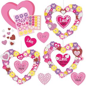 Beyumi Heart Wreath Craft Kit - 24pcs عيد الأم ، اجعل زخرفة الزخارف الخاصة بك معلقة للأطفال اللمعان اللامعين من القلب وملصقات زهرة شاكرين هدية DIY Set Home School Scholar Champic