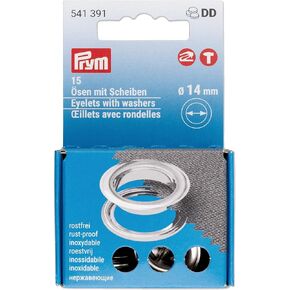 Prym 14 mm, 15 pcs Eyelets with Washers, Silver Count
