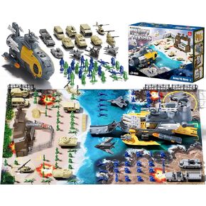 Lehoo Castle Army Men Playset with Turret & Submarine, Including Military Vehicles, Plastic Army Action Figures, Military Army Navy Toys Soldiers for Boys Age 4+