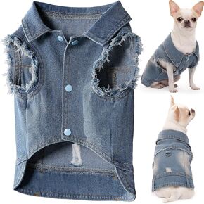 Dog Jean Jacket, Blue Denim Lapel Vest Coat T-Shirt Costume Cute Girl Boy Puppy Clothes, Comfort and Cool Apparel, for Small Medium Dogs Cats, Machine Washable Outfits (XXX-Large)