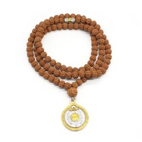 أصيلة 5 Mukhi Rudraksha Mala - 108 قلادة روحية مع شجرة الحياة (11 ملم) - مجوهرات التأمل اليوغا للرجال والنساء - كل من الخرز الطبيعي مربع هدايا خالية من المواد الكيميائية （النمط A））