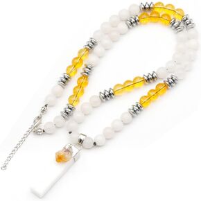 ElisaJewelryArt - Natural Raw Selenite With Tourmaline Crystal Beaded Necklace Genuine Selenite And Amethyst Gemstone Cleansing Stone Clasp Closure Necklace Unisex Necklace (22, Tourmaline)