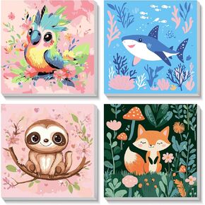 Heibago Framed Paint by Numbers Kit for Kids ، 4 pack pack leuties paint by number for Kids ، paint by number childr