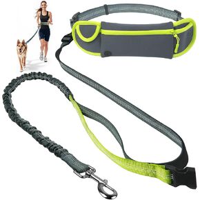 Fida 3-in-1 Hands Free Dog Leash with Zipper Pouch & Bungee, Reflective Crossbody Waist Running Leash for Dogs with Traffic Handle for Safe Walking, Jogging