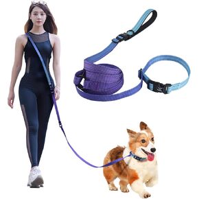 Roses & Poetry Hands Free Dog Dog المقود للكلاب الصغيرة ، مقود All-In-One و Collar 6.6-8.7ft قابلة للتعديل المقود Crossbody للمشي خفيفة الوزن مع عدم وجود مقطع معدني يعمل
