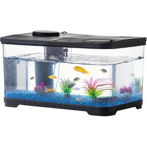 Fish Tank, 3.8 Gallon Aquarium Starter Kit with Self Cleaning Fish Tank Pump with Filteration, Oxygenation, Water Circulation, Lighting Betta Fish Aquarium with Decor, Gravel (Black)