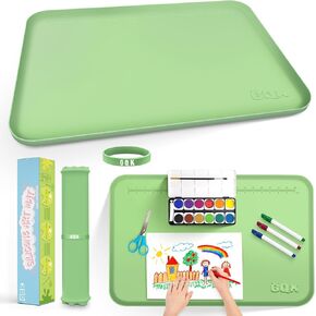 Silicone Art Mat for Crafts, 24" x 16" Painting Mat for Kids with Raised Sides to Stay Tidy, Paint Craft Mats for Clay, Resin, Slime, Jewelry-Making & Crafts Creation (Green)