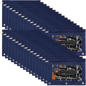 Marspark 30 Packs Pencil Pouch 3 Ring Binder Pen Pouch Cloth Cloth Pouches Zipper Pen Case Bag Bag مع نافذة صافية لاستلوازات كتابة المكاتب (Navy Blue)