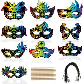 30 Packs Mardi Gras Crafts,Rainbow Scratch Masks Craft Kits,Magic Scratch Paper Art for Carnival Masquerade Mask Costumes Dress Up Scratch Off Cards Mardi Gras Party Favors Supplies
