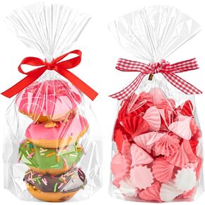 Ohuimrt 6 x 9 x 2.4 Inch Bottom Gusset Bags, 100 Pack Clear Cellophane Treat Bags Plastic Goodie Bags Gift Bags with Ties for Cookies, Candies, Party Favors, Popcorn