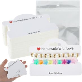 JJUNW 100 Set Bracelet Packaging for Small Business, Bracelet Display Cards with Clear Bags, 3.93 x 2.83inch Hanging Jewelry Cards Tags, Bracelet Business Supplies for Selling Necklace Earrings(Brown)