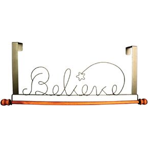 Ackfeld Fabric Door Hanger with 16-Inch Dowel, Believe Silver Textured