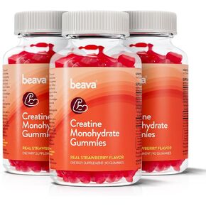 Creatine Monohydrate Gummies - 30 Servings - Vegan Creatine Chews for Muscle Growth, Muscle Recovery, Workout Recovery, Anaerobic Endurance - No Loading Phase - No Bloating - Strawberry - Low Sugar