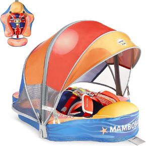 Mambobaby Baby Pool Float with Canopy, Non-Inflatable Infant Baby Swim Float Trainer with Safe Seat & Tail Support for Toddler, Mambo Baby Float Solid UPF 50+ Sun Protection in Saudi Arabia