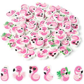 Summer Flamingo Mini Eraser - 60Pcs Novelty Mini Cartoon Animal Pencil Eraser Bulk 3D Desk Puzzle Pencil Rubber for Class Student Reward Teacher Supply Kid Birthday Party Favor Gift Bag Filler