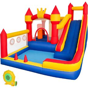 Liaakrr Bound House ، 8-in-1 Bounce House for Kids ، منزل نطاط مع شريحة ، حائط تسلق ، حفرة الكرة ، العقبات ، الترامبولين وطوق كرة السلة-يشمل منفاخ للداخلية والخارجية