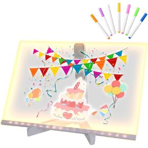 Colorful LED Note Board, Illuminated Acrylic Dry-Erase Board, Acrylic Message Display Board, Colored Illuminated Note Board, Notepad with Adjustable Stand and 7 Pens (11.8 × 7.9")