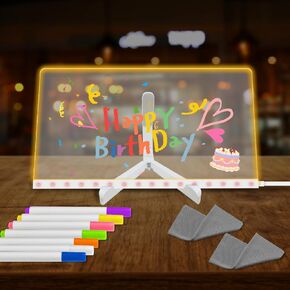 LED Note Board with Colors, Jaxbo 12"x8" Lighted Acrylic Message Board, Light Up Dry Erase Board with Adjustable Stand and 7 Colors Pen, LED Illuminated Drawing Board for Office School Home