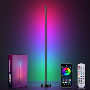 مصباح أرضية الزاوية ، مصباح زاوية LED مع التطبيق والتحكم عن بعد ، RGBICW 16 مليون ألوان DIY و 68+ مشهد ، مزامنة الموسيقى ، تغيير اللون الأذكياء الأذكياء لغرف المعيشة وغرف النوم وغرف الألعاب
