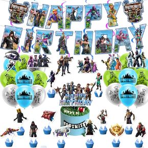 Video Game Birthday Decorations Game Party Supplies Set Including Banner Cake Toppers Balloons Cupcake Toppers Hanging Swirl Decorations