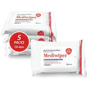 Refreshing Wet Wipes Alcohol-Free Wipes Travel Size to Sanitize/Clean/Deodorize Bulk Wipes (20 Count (Pack of 5))
