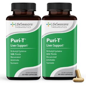 LifeSeasons - Puri-T - Liver Support & Detox Supplement - Supports Tissue Regeneration & Healthy Bile Flow - Milk Thistle, Artichoke, N-Acetyl Cysteine, Resveratrol & Turmeric - 60 Capsules
