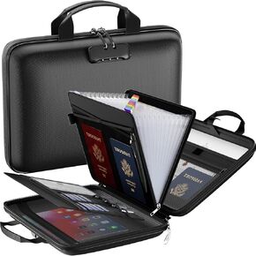 Fireproof Document Organizer with Lock, Hard-Shell Case Fireproof Document Box with 13 Pockets Accordion File Folder, Important Document Organizer for Letter A4 Files Laptop Passports (Black)