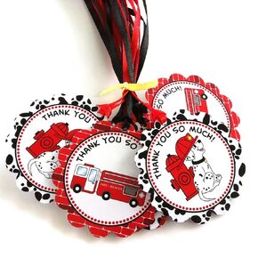 Firefighter Dalmatian Thank You Favor Tags by Adore By Nat - Fire Rescue Birthday Baby Shower Party Tags - Set of 12